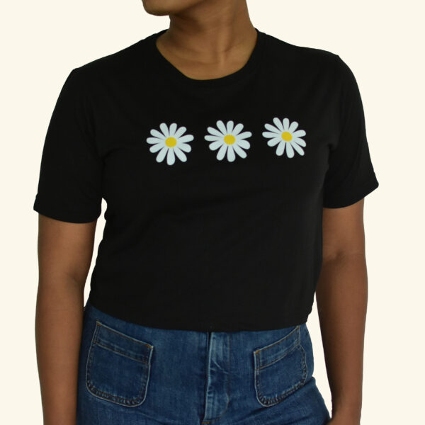 Black Crop Top Flowers Printed