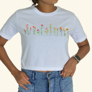 White Crop Top Printed