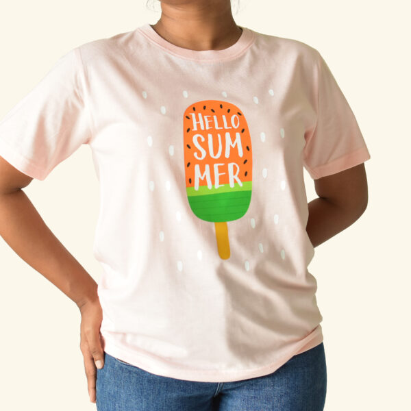 Crew Neck Printed Tee - Pastel Pink
