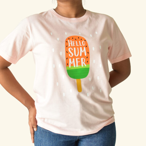 Crew Neck Printed Tee - Pastel Pink