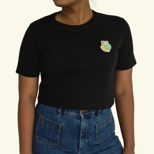 Black Crop Top Snail Printed